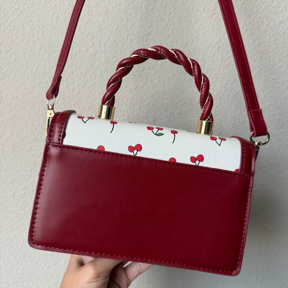Cherry Print Top Handle Crossbody Handbag in Red White NEW - Picture 6 of 8